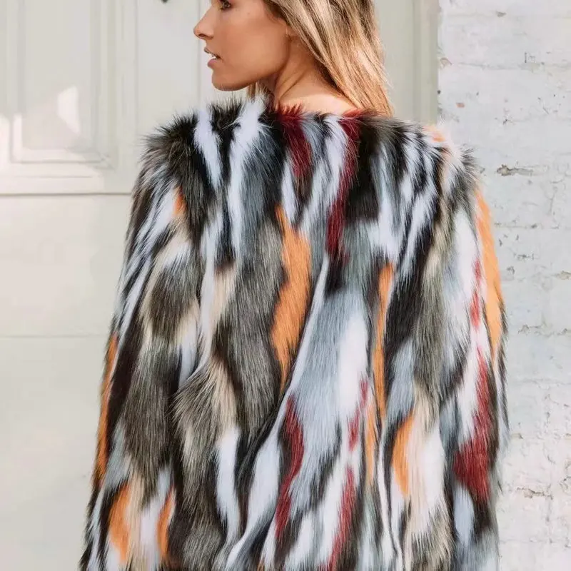 Женское новое пальто с искусственным мехом, модное приталенное повседневное однотонное теплое цветное пальто с лисьим мехом и круглым вырезом, подходящая ко всему, осенняя и зимняя женская одежда