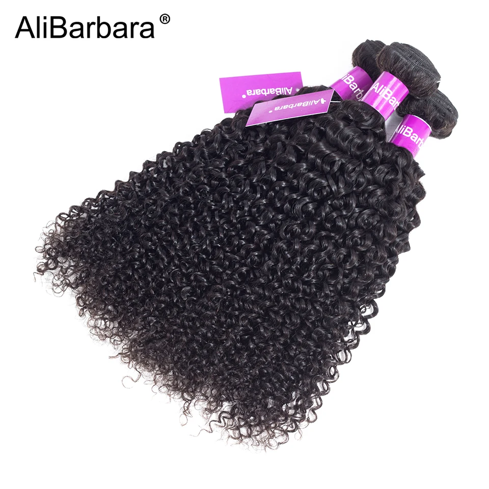 AliBarbara Hair Brazilian Kinky Curly Human Hair Frontal With Bundles Remy 13X4 lace frontal with 3Bundles hair weaves extension