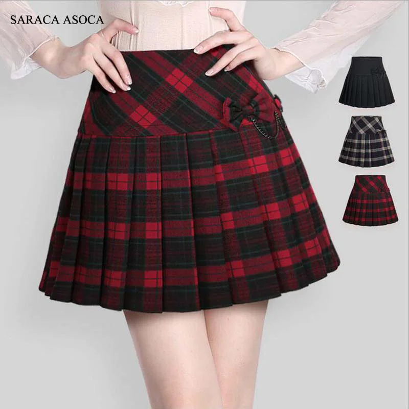 Spring Autumn Preppy Style Plaid High Quality Women Skirts Uniform