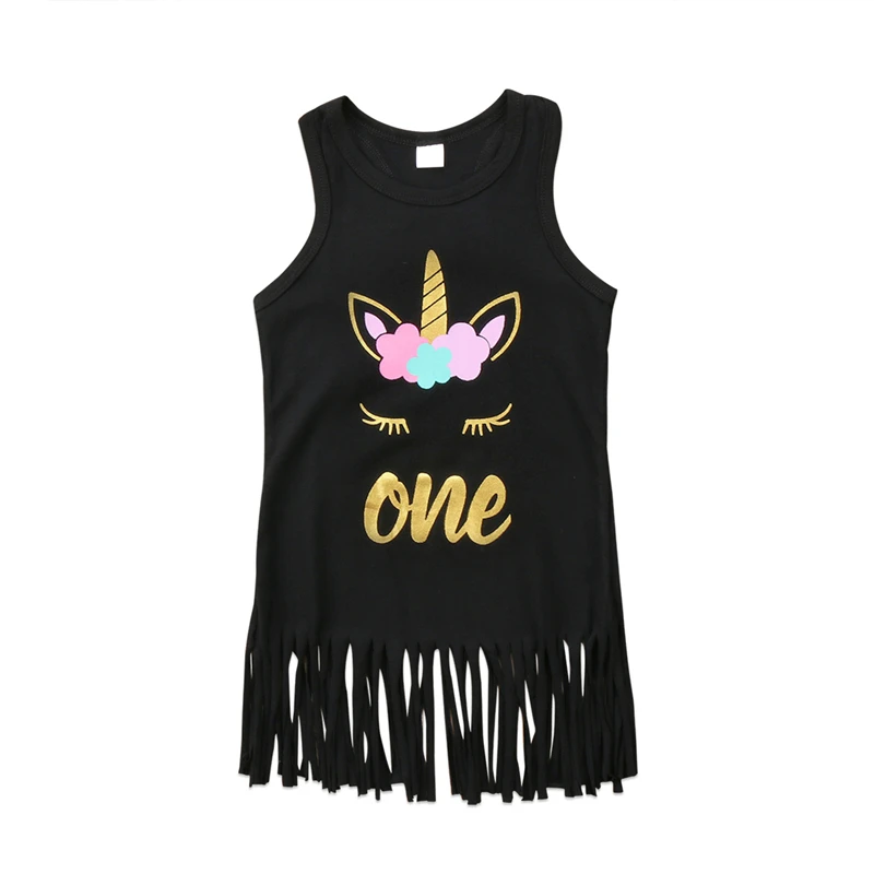 

Baby Girls Sleeveless Dresses Kids Unicorn Floral Tassel Dress For Girls arrival Princess Dress 2018 New Year Costumes Vestido