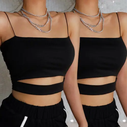 

Womens Hollow Strappy Cropped Top Cotton T-Shirt Sleeveless Short Vest Tops