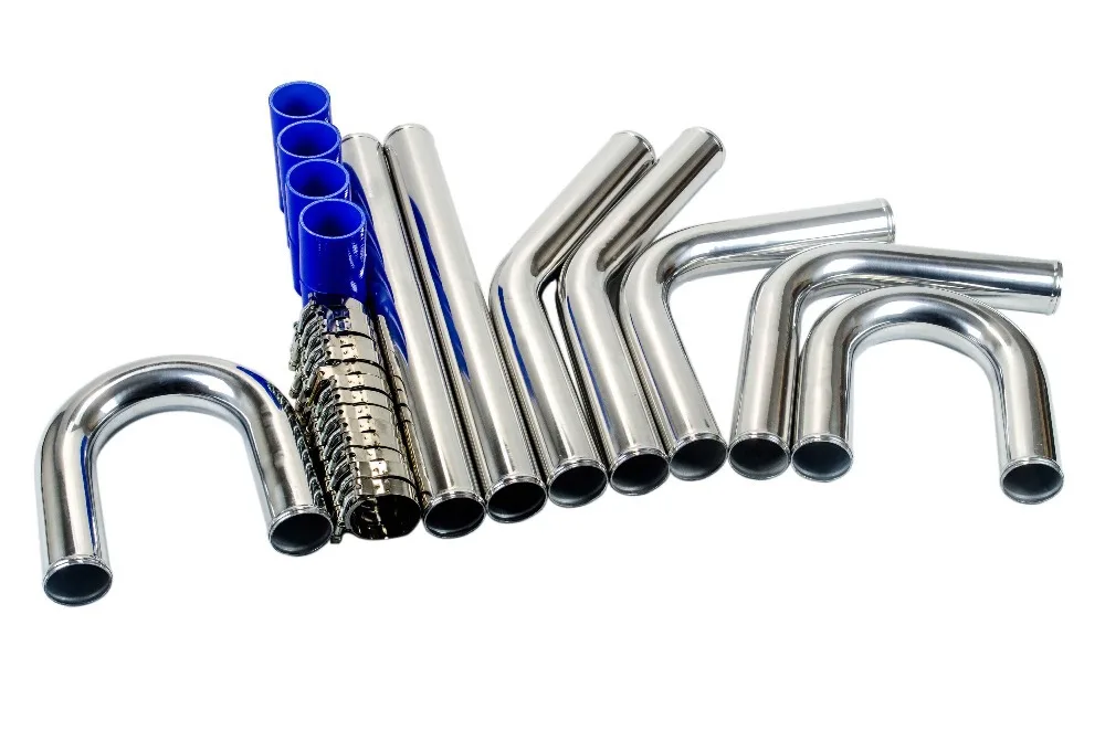 2,2" 57 мм/2,5" 63 мм/3," 76 мм турбо интеркулер труба длина 600 мм хромированный алюминиевый трубопровод, труба+ Т-хомуты+ силиконовые шланги