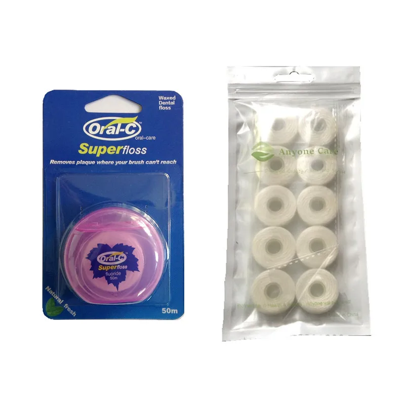 10pcsX50m Replacement dental floss and 50m Floss box Round shape dental