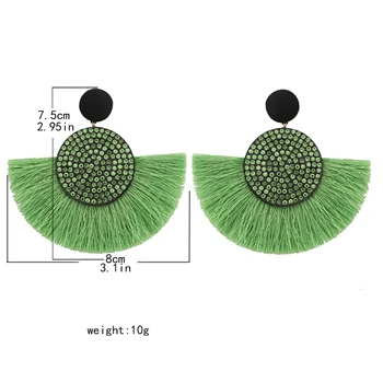 Новые модные секторные стразы серьги с бахромой для женщин Bohemia Lafite Raffia висячие серьги массивные ювелирные изделия - Окраска металла: style 1 green