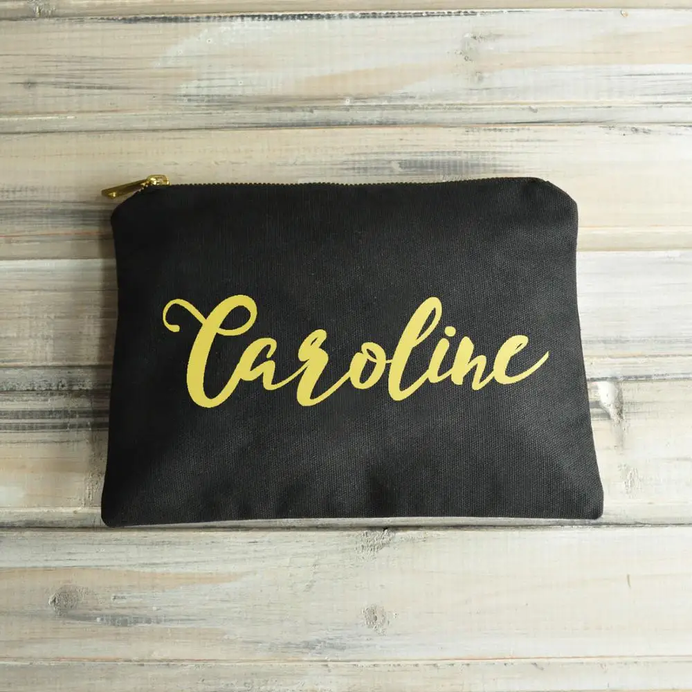 

Personalized Cosmetic Bag,Bridesmaid Gift,Make Up Bag,Customize name gold canvas bag,Gift for Bridal Party