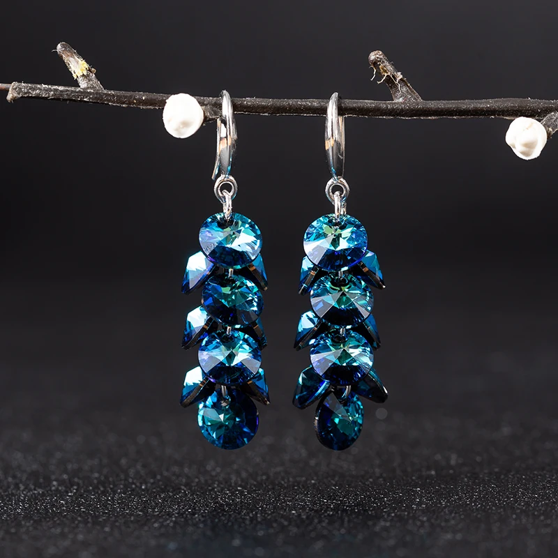

Temperament light luxury Austrian crystal beaded tassel earrings long drop earring sweet romantic wedding jewelry for women gift