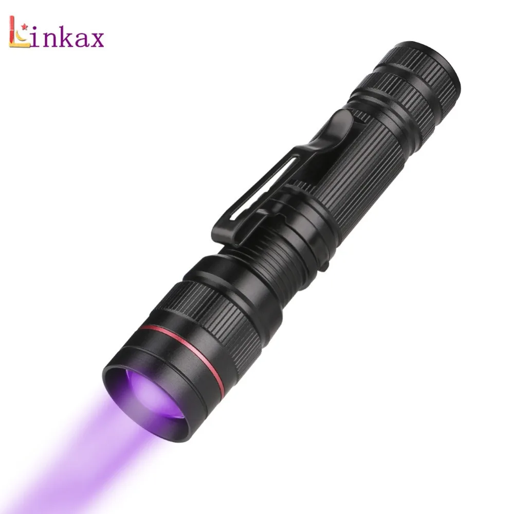 Zoomable Led UV Flash светильник фонарь ультрафиолетовый светильник UV 395nm фиолетовый Flash светильник лампа AA батарея для проверки маркеров