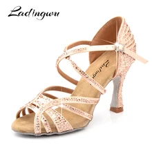 Ladingwu/танцевальная обувь для латинских танцев; женская обувь для сальсы; Шелковая атласная танцевальная обувь; блестящие стразы; профессиональная танцевальная обувь; бальные туфли с мягкой подошвой