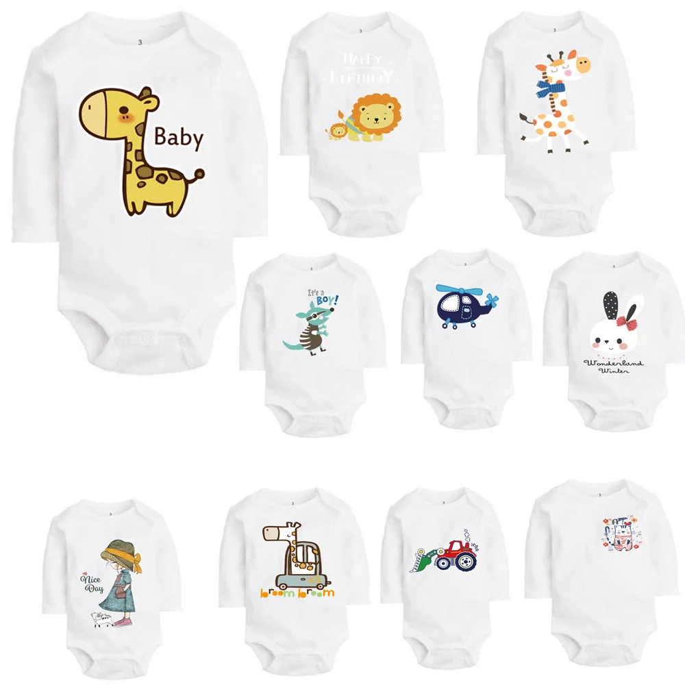 Baby Rompers 2019 New Spring Baby Triangle Long-sleeved Triangle Climbing Clothes Baby Onesies Cartoon Printing Newborn Romper