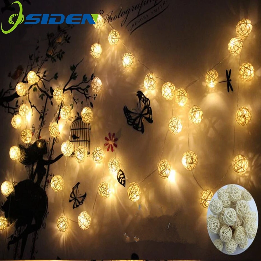 OSIDEN Rattan Ball LED String Light 5M 20Led Warm White Fairy Light Holiday Light For Party Christmas Wedding Decoration OSIDEN Rattan Ball LED String Light 5M 20Led Warm White Fairy Light Holiday Light For Party Christmas Wedding Decoration