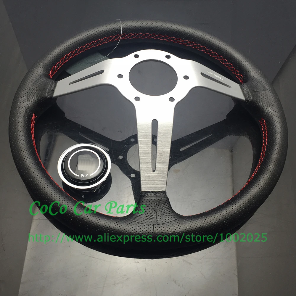 Серебряный рычаг ND кожаный руль глубокое блюдо гоночный автомобиль 350 мм 14 дюймов