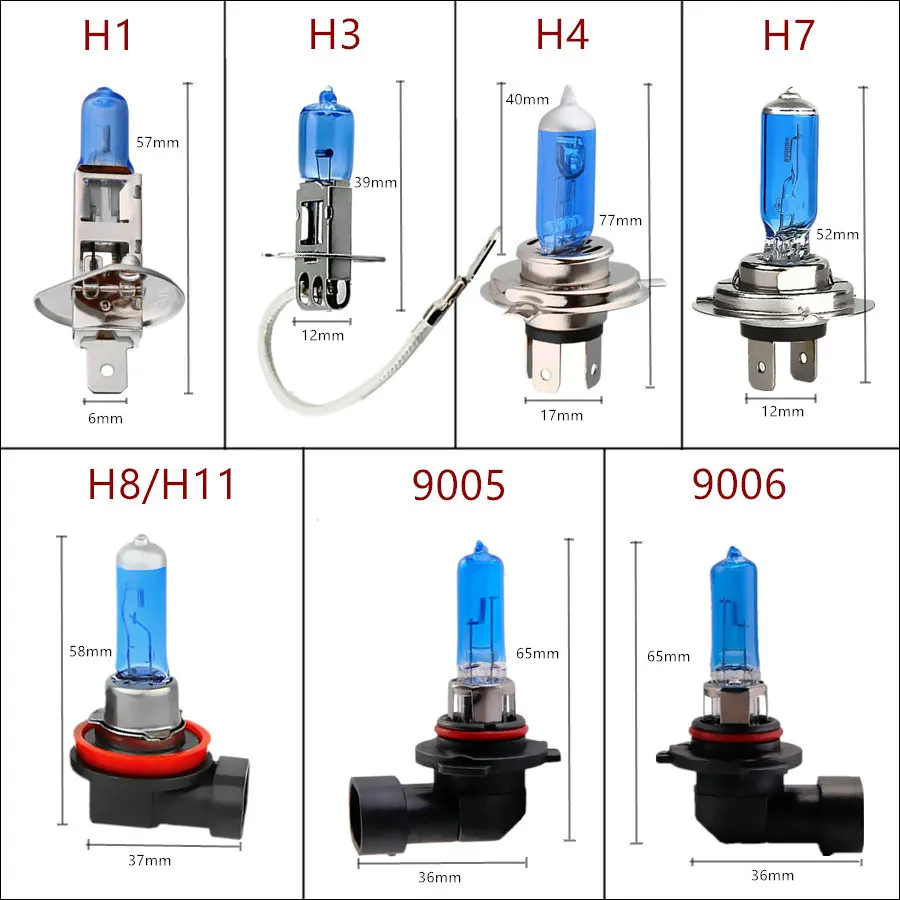 10 шт. галогенные лампы Супер яркий H1 H3 H7 H4 H11 HB3 HB4 HB5 9004 9005 9005 9007 белый туман светильник 100W фары для автомобиля фара 12V