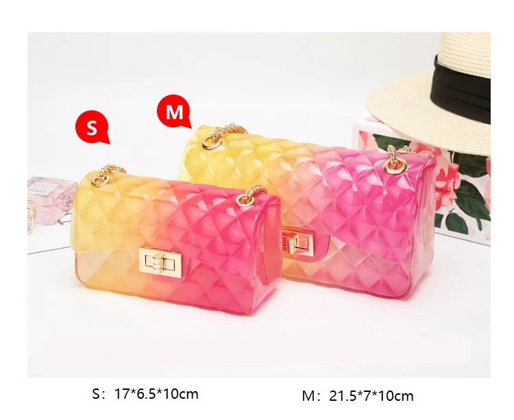 المرأة حقيبة يد منقوشة حقيبة من الجيلاتين PVC شفافة التدرج لون الحلوى Crossbody أكياس مصممة السيدات الكتف سلسلة حقيبة ساعي المرأة حقيبة يد منقوشة حقيبة من الجيلاتين PVC شفافة التدرج لون الحلوى Crossbody أكياس مصممة السيدات الكتف سلسلة حقيبة ساعي