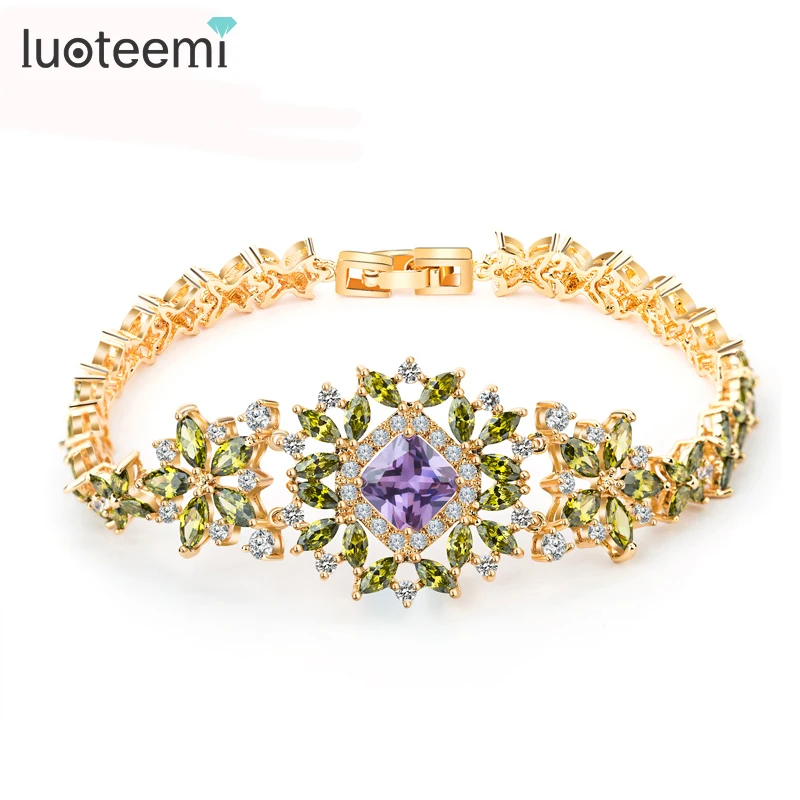

LUOTEEMI Statement Bohemia Bracelet Bangle for Women Multi Cubic Zircon Crystal High Quality Charming Wedding Accessories