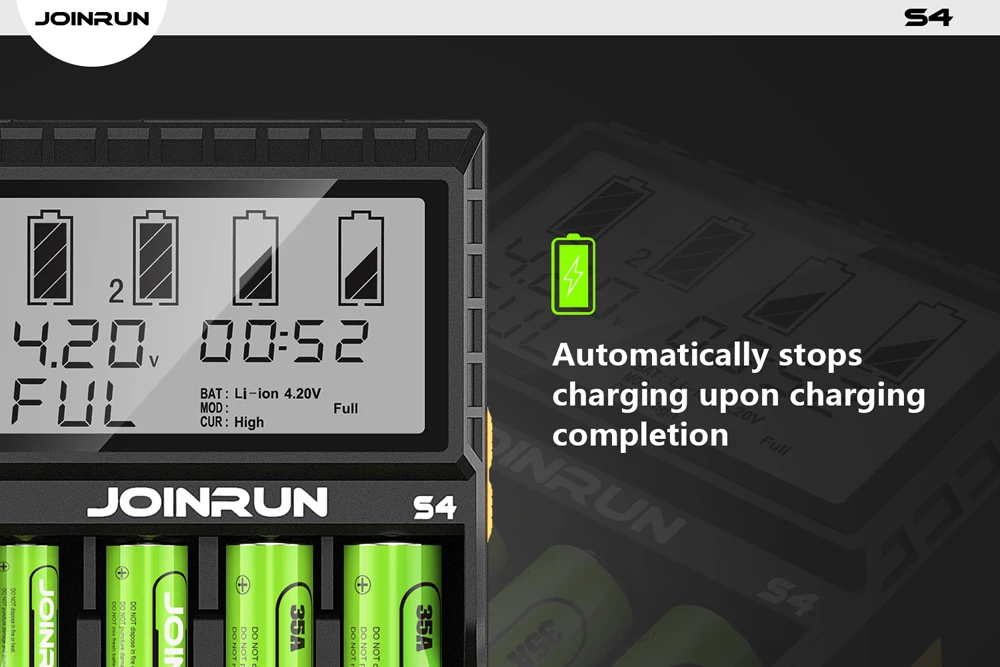 Joinrun S4 18650 зарядное устройство lcd смарт-литий-ионная Зарядка для 18650 14500 16340 26650 с DC 12 В Автомобильное зарядное устройство для аккумуляторов AA AAA