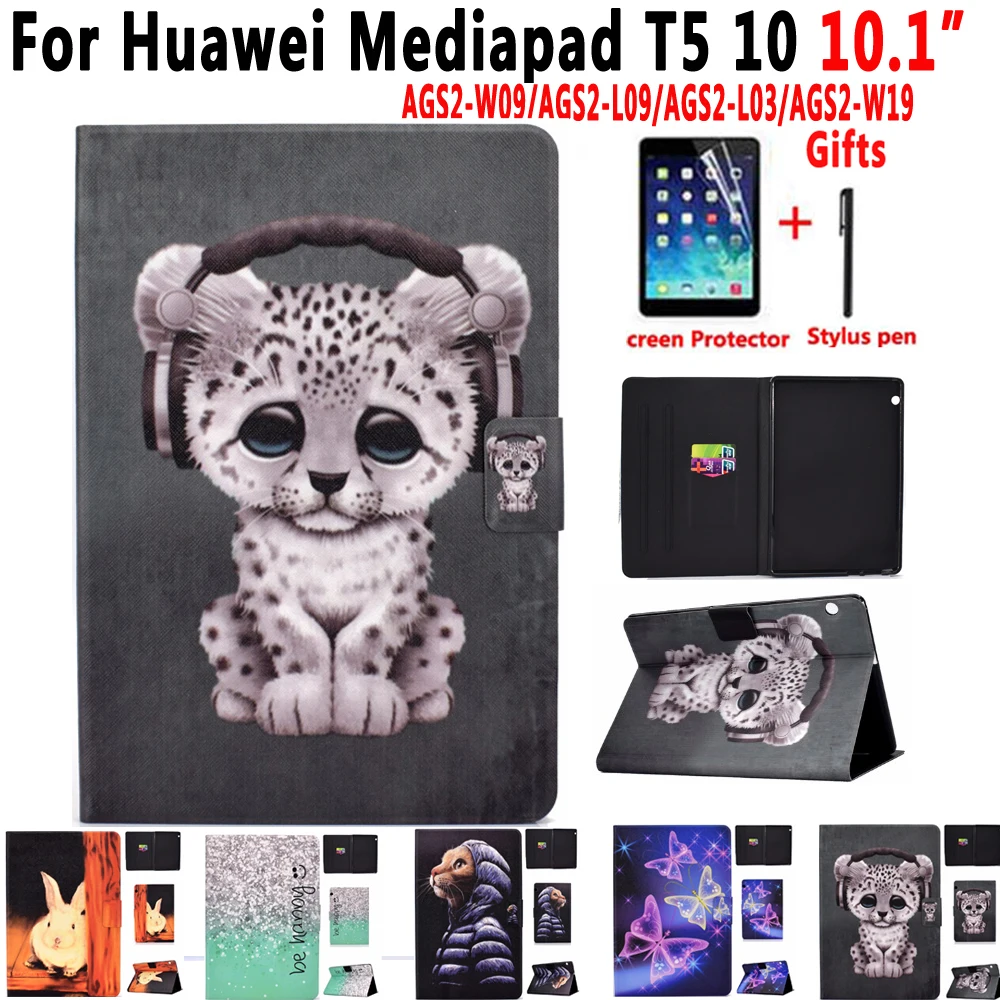 Чехол для huawei Mediapad T5 10 AGS2-W09 AGS2-L09 AGS2-W19 10,1 дюйма Чехол принципиально мягкие из искусственной кожи животных таблетки основа+ пленка+ стилус