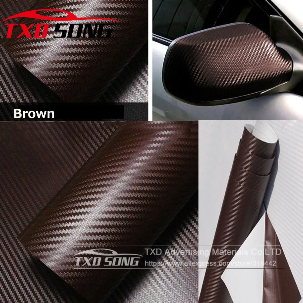 30x127 см(1" X 50") коричневый 3D виниловая пленка из углеродного волокна для оклеивания автомобиля, наклейка из углеродного волокна для украшения автомобиля, 3D пленка из углеродного волокна для автомобиля