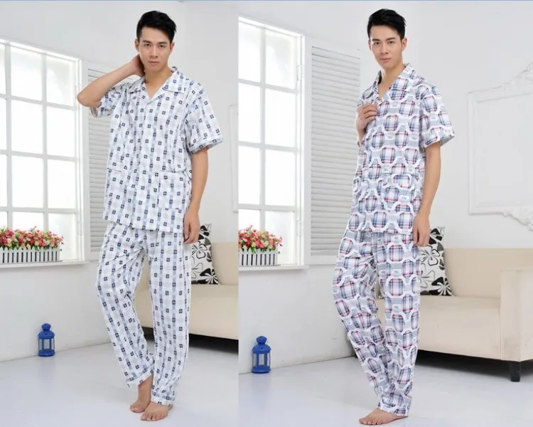 Для мужчин лето хлопок плюс размеры пижамы для девочек мужской плед Extra пижамы большого размера комплект тонкий ткань короткий рукав