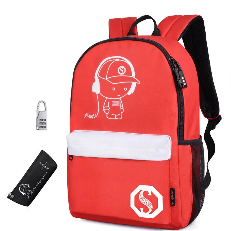 Детский школьный рюкзак со светящимся рисунком на тему аниме USB зарядка для ноутбука рюкзак для подростка Противоугонный рюкзак для мальчиков школьные сумки - Цвет: style 8
