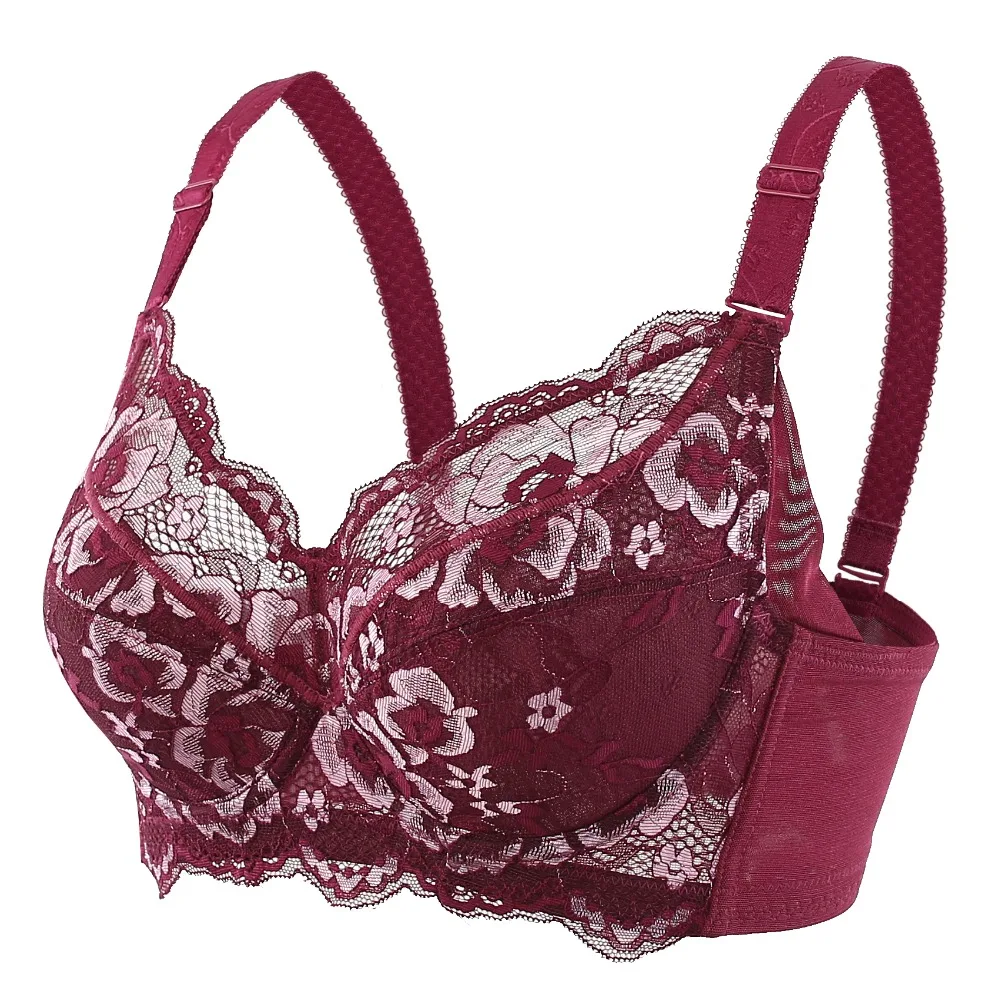 

Women's Large size Lingerie Ultra-thin Full Coverage Underwire Lace Floral Embrodiery Plus Size Bra 40 42 44 46 48 B C D E F G H