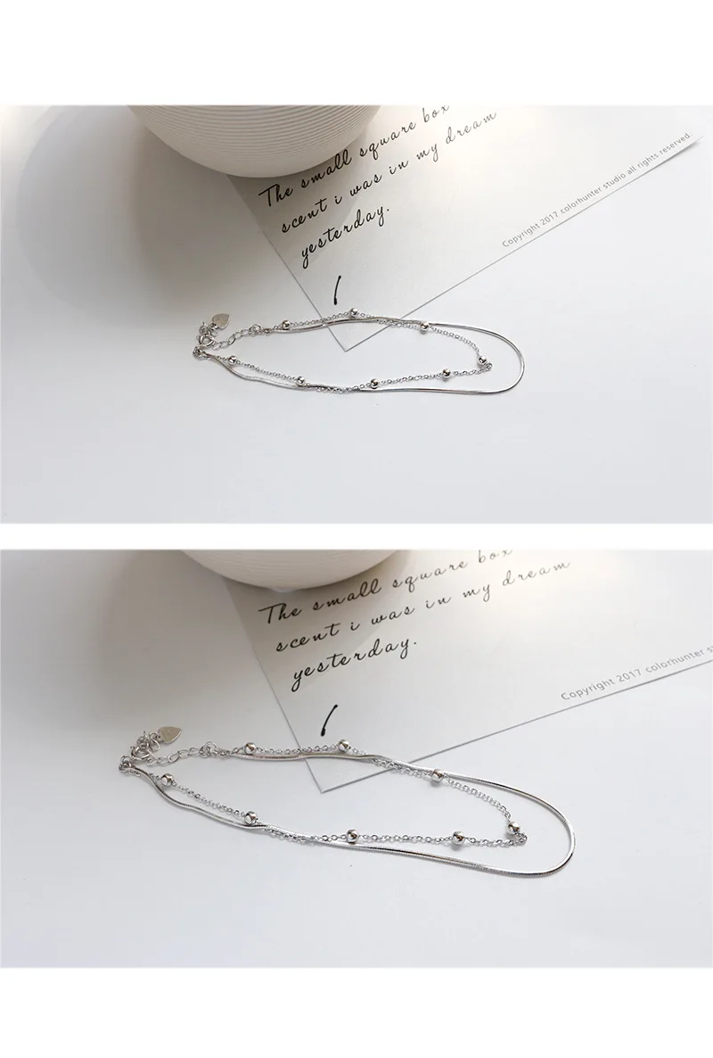 Стерлингового серебра 925 пробы двухслойная цепочка со змеями лодыжки браслет femme, модные женские браслеты для щиколотки украшение на ногу браслет