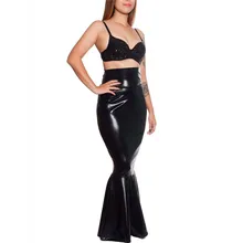НОВАЯ Женщина Большой Плюс Размер 7XL Макси Длинные Черный Искусственной Кожи Дамы Высокой Талии Русалка Рыбий Хвост Юбки