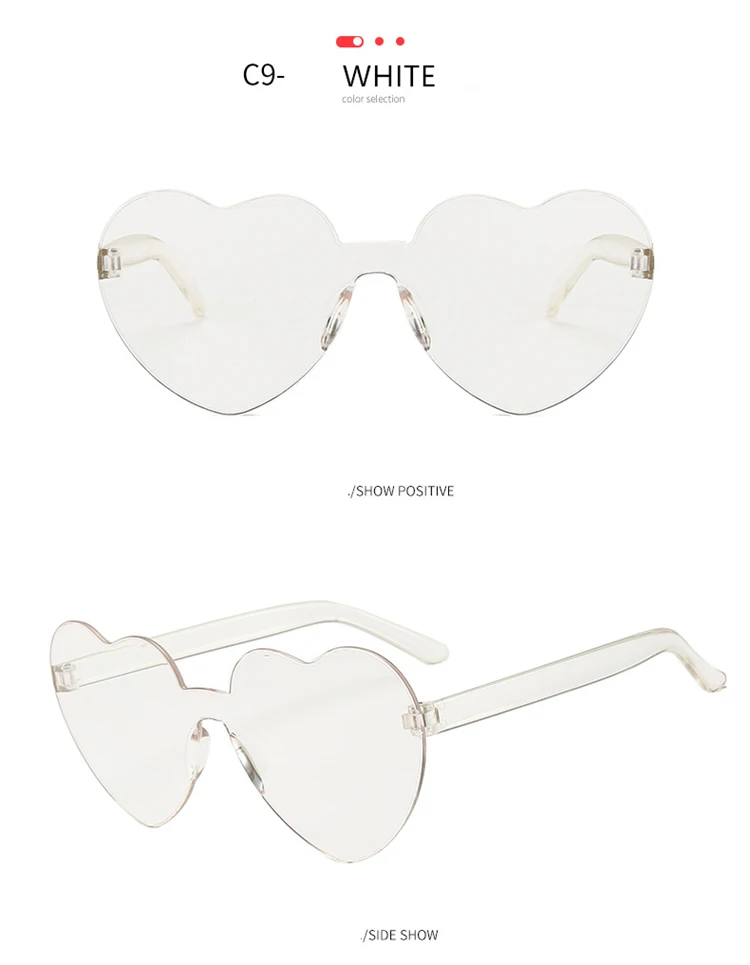 Новые модные милые сексуальные ретро солнцезащитные очки без оправы с сердечком, женские роскошные брендовые дизайнерские солнцезащитные очки, яркие цвета, UV400