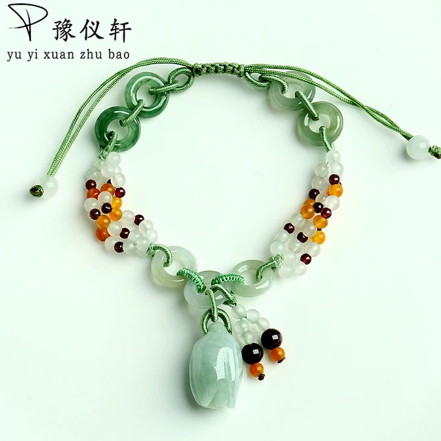 Yu Yixuan Natural Jade Roses Braided Bracelet Genuine A Goods Yu Yixuan Natural Jade Roses Braided Bracelet Genuine A Goods Emerald Retractable Female Simple Jewelry Free Shipping