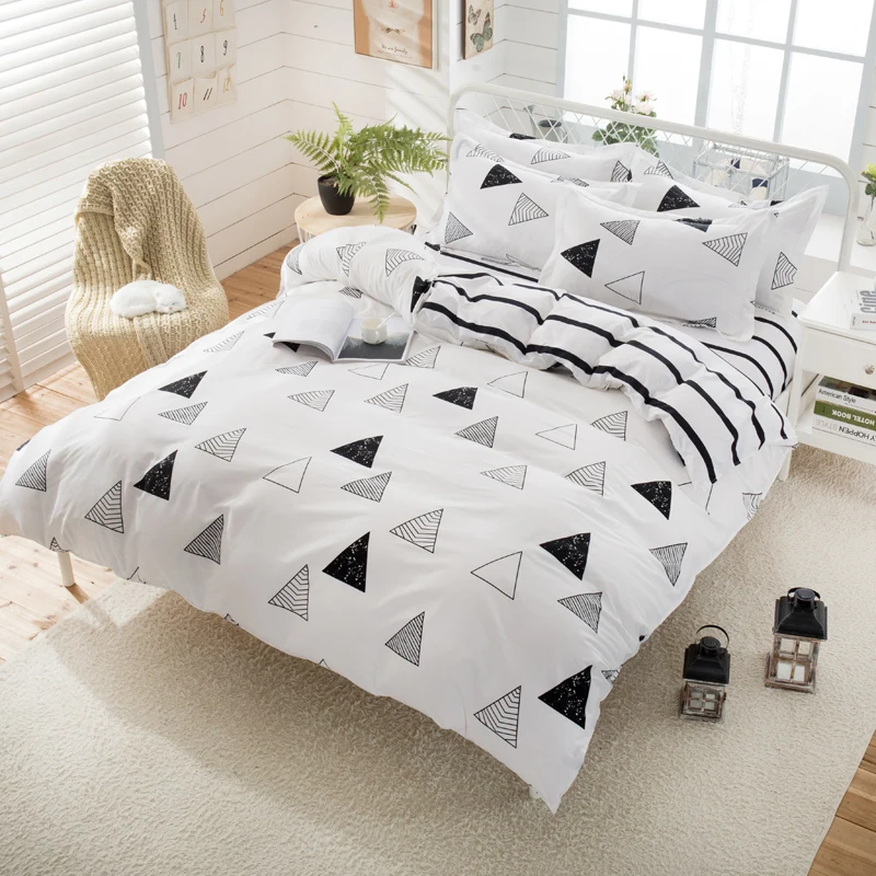 

3/ 4pcs Bedding Sets Black Gray Geometry Soft Bed Sheet Pillowcase & Duvet Cover Set Twin Full Queen King Size