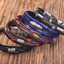 G154 лот, 5 шт./набор, кожа конопли Плетеный Серфер браслет наручная повязка наручник металлическая застежка мужские