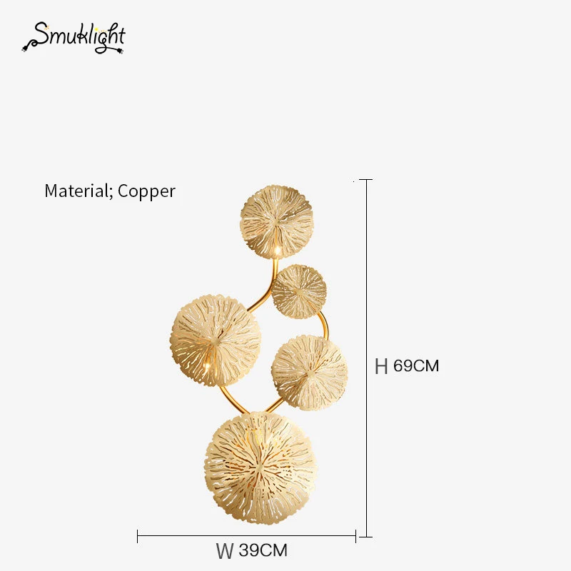 Скандинавский золотой лотос лист настенный светильник Ретро настенный светильник все медные настенные бра для промышленного декора прикроватные светильники для спальни - Цвет абажура: Dia W39cmxH69cm