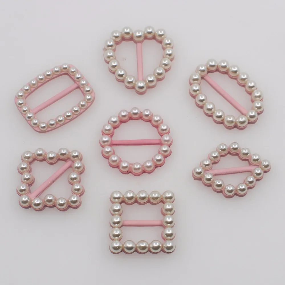 

New 10pcs /lot Multi-shape Pearl Pink Girl Heart Alloy Buckle Wedding Costume Ribbon Decoration Craft Supplies