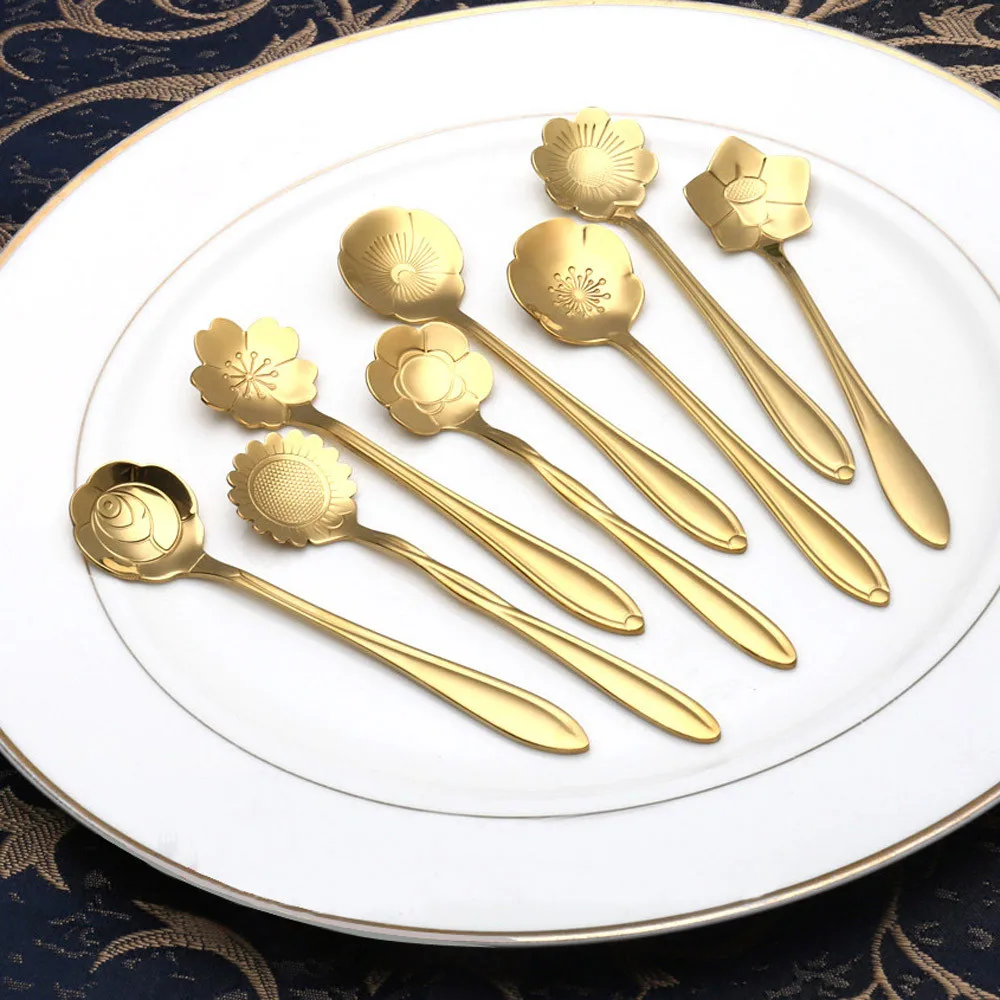 

Vintage Flower Shape Icecream Tea Coffee Spoon Small Condiment Spoons Sugar Soup #XJSY