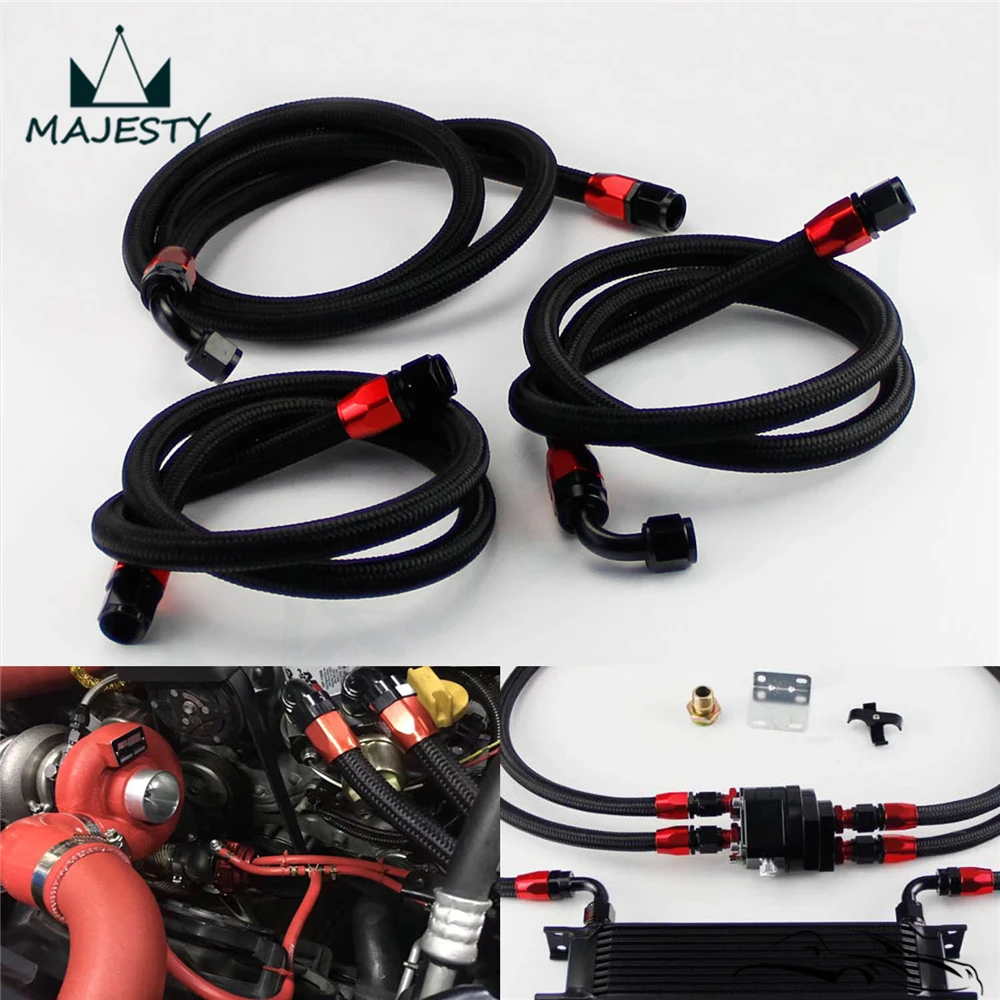 3Pcs 8AN Nylon Steel Braided Oil Fuel Line Oil Cooler Filter Relocate