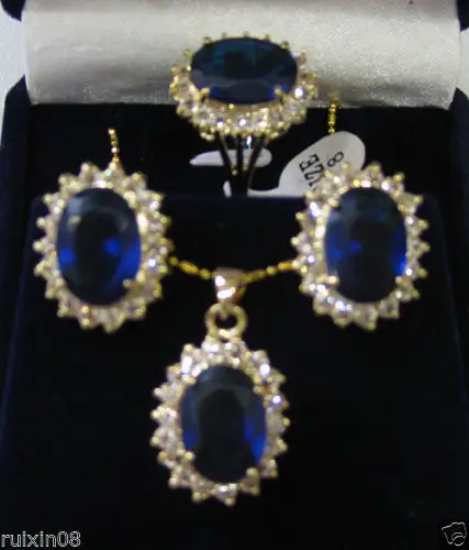 

FREE SHIPPINGnoblest blue crystal zircon pendant earring ring size 7-9 # set