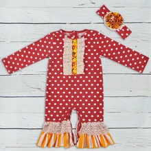 2018 New Child Rompers Cotton Jumpsuit With Button wholesale Fall Toddler Rompers Knitted Ruffle Dot New child GPF806-177
