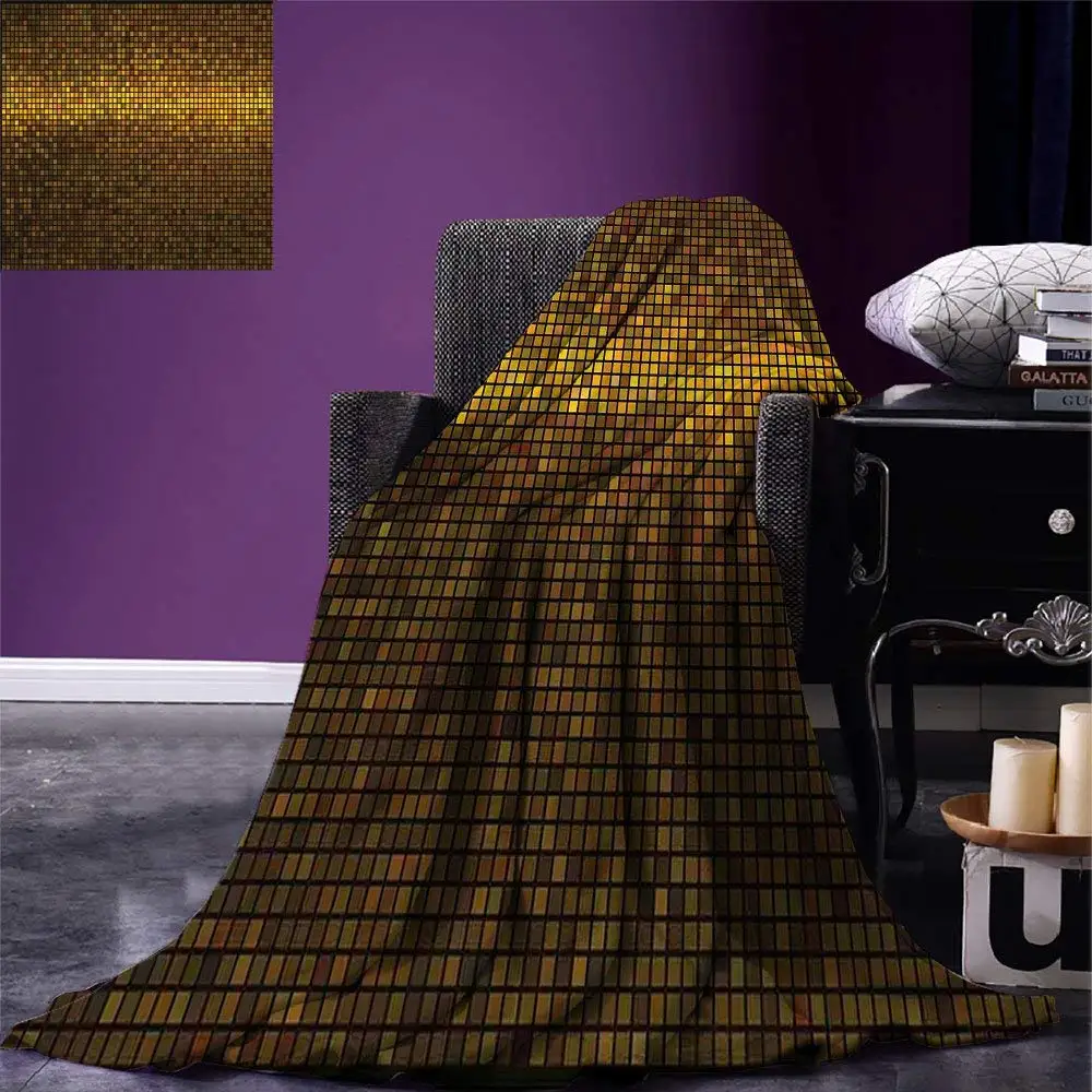 

Abstract Throw Blanket Gold Disco Theme Pattern Squares Digital Effect Pixel Mosaic Geometric Design Warm Microfiber