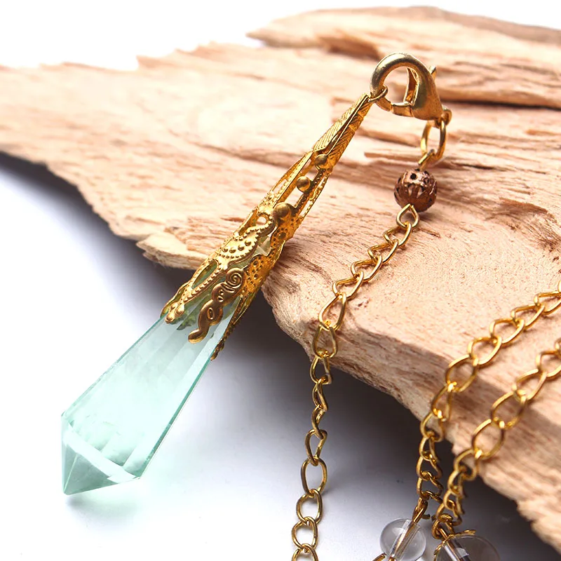 Fashion Natural Green fluorite healing crystals Pendulum quartz crystal pendant necklace Dowsing Reiki Chakra Pendulum jewelry 2