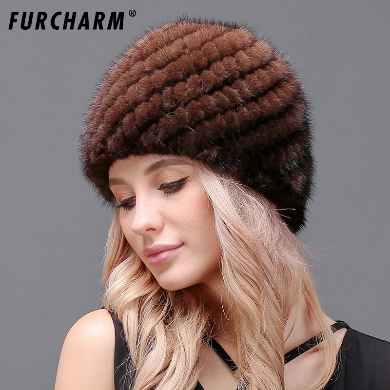 Furcharm النساء ريال فرو المنك قبعة الشتاء قبعة الروسية المرأة الشتاء الفراء قبعة قبعة قبعة 2018 نوعية جيدة سميكة شحن مجاني