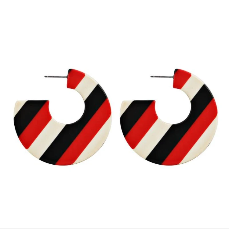 

FishSheep Statemen 2018 Tortoise Leopard Acetate Acrylic Hoop Earrings For Women C Shape Geometric Hoops Circle Earring Jewelry