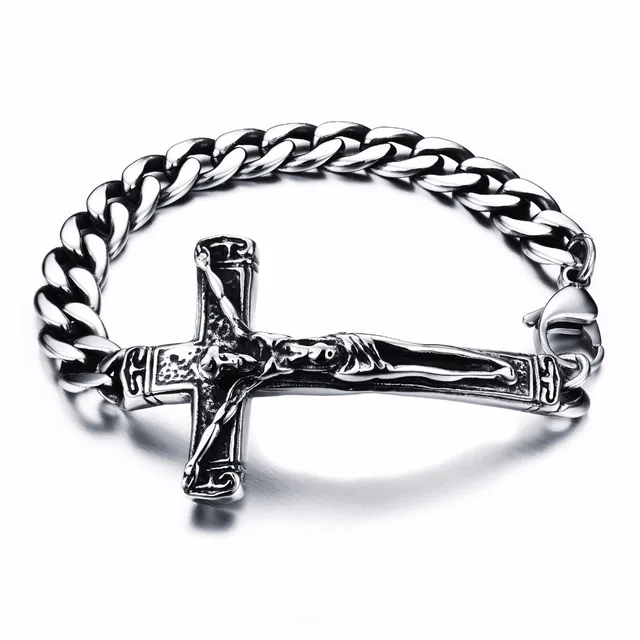 Catholic Crucified Cross Faith Religious Cast Catholic Crucified Cross Faith Religious Cast Anium Steel Men S Bracelet Gs804