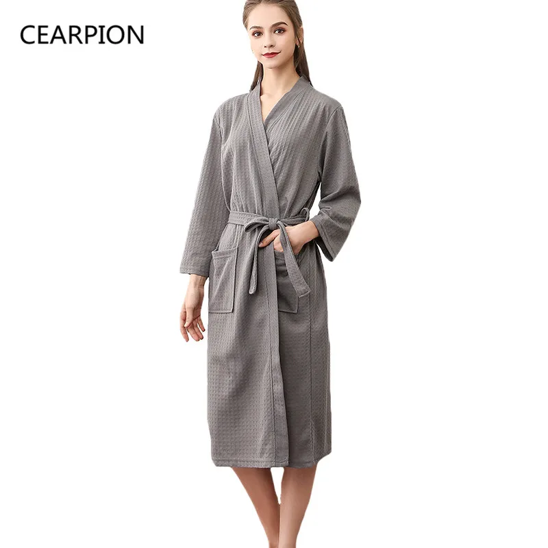 

CEARPION Women Robe Cotton Soft Kimono Bathrobe Gown Solid Color Casual Femme Sleepwear Nightgown Intimate Lingerie Plus Size