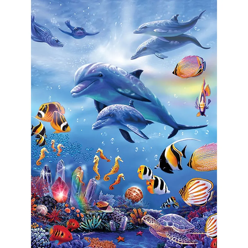 Full drill 5d DIY Diamond Painting Dolphin Mosaic Home Decor Embroidery Cross Stitch Underwater world picture | Дом и сад