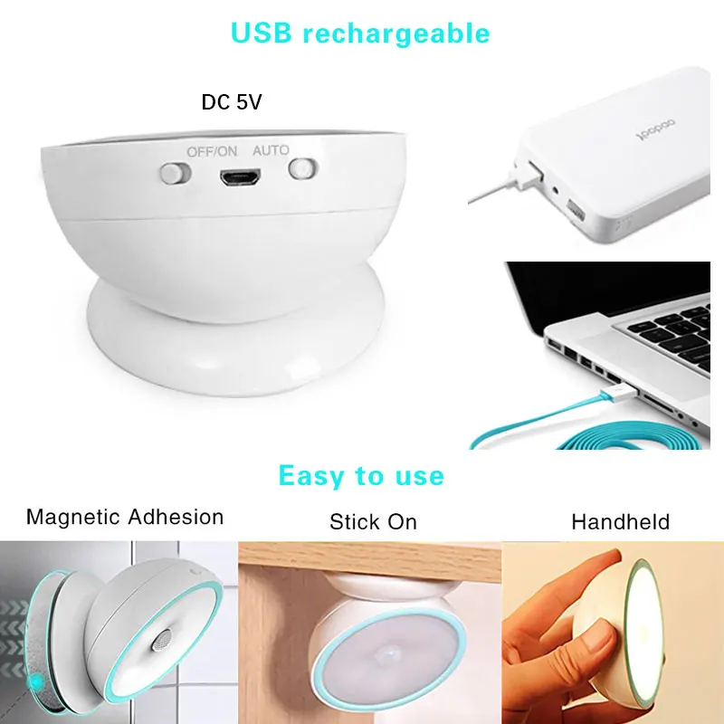 New Arrival USB Rechargeable Motion Sensor Activated Wall Light Night Light Induction Lamp For Closet Corridor Cabinet (4)