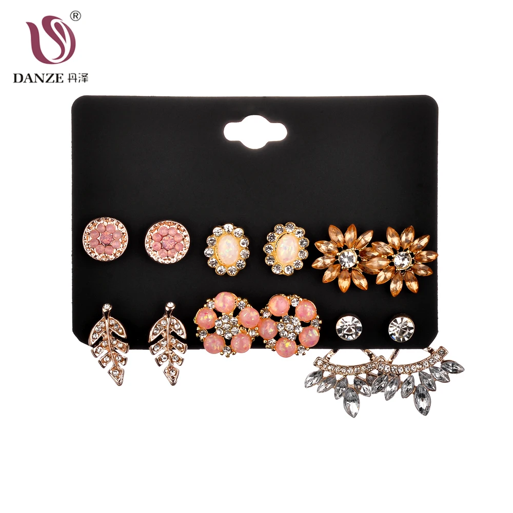 

DANZE Fashion 6 pair/set Women Flowers Leaf Square Crystal Stud Earrings for Women Piercing Spring Fashion Girls Flower Earring