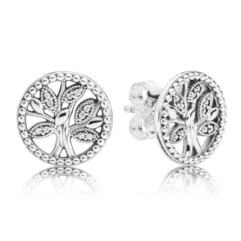 

2019 Mother Day 925 Sterling Silver Family Tree of Life Heritage Original Pandora Stud Earrings For Women Charm Gift DIY Jewelry