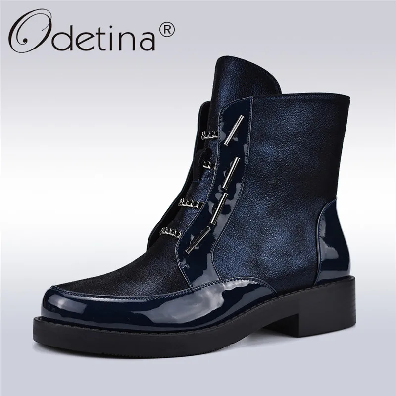 Odetina Autumn Winter Street Style Women Punk Boots With Metal Chain Chunky Heels Zip Platform Ankle Boots Women Fashion Boots Women's Shoes