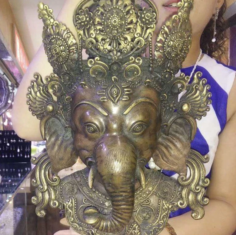 

16" Old Tibet Buddhism Bronze Elephant Ganesh Mammon Head Statue vizard mask