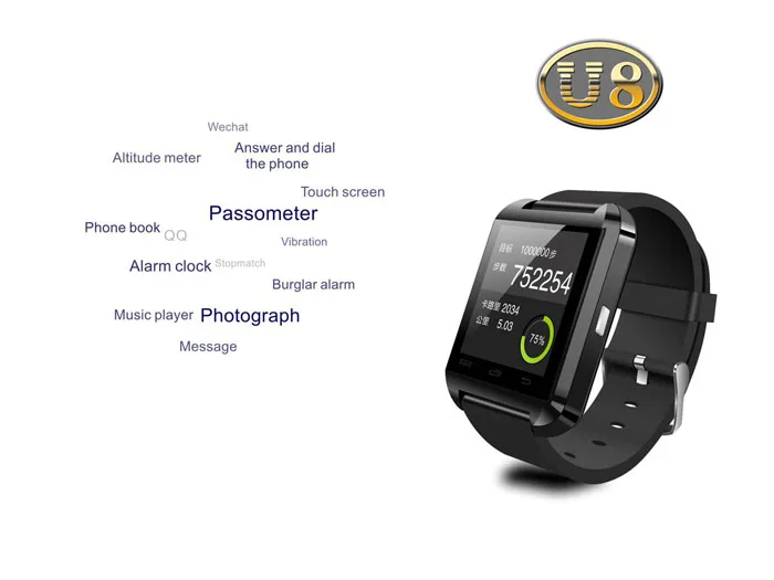 U8 Smartwatch Bluetooth Watch Passometer Touch Screen Answer and Dial the Phone