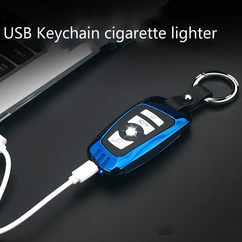 

2019 Car Key Model Plasma Lighter Keychain USB Electronic Lighter Creative Cigarette Heat Wire Lighter gadgets for men
